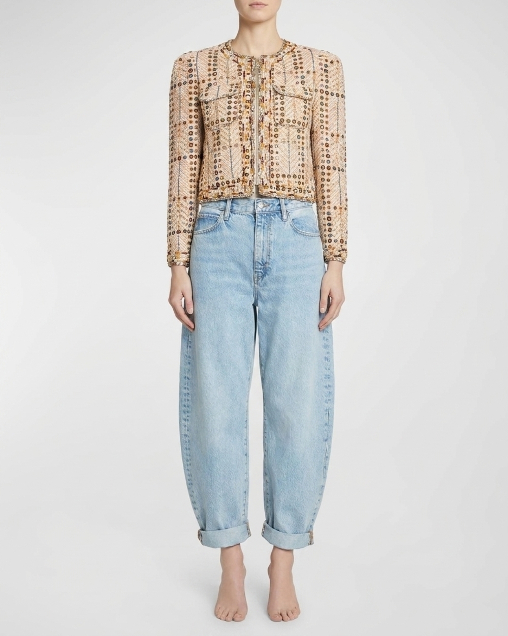 NEW ISABEL MARANT christy crewneck jacket in ecru